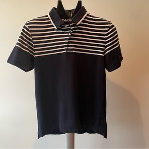 Saks blue branded navy and white striped polo